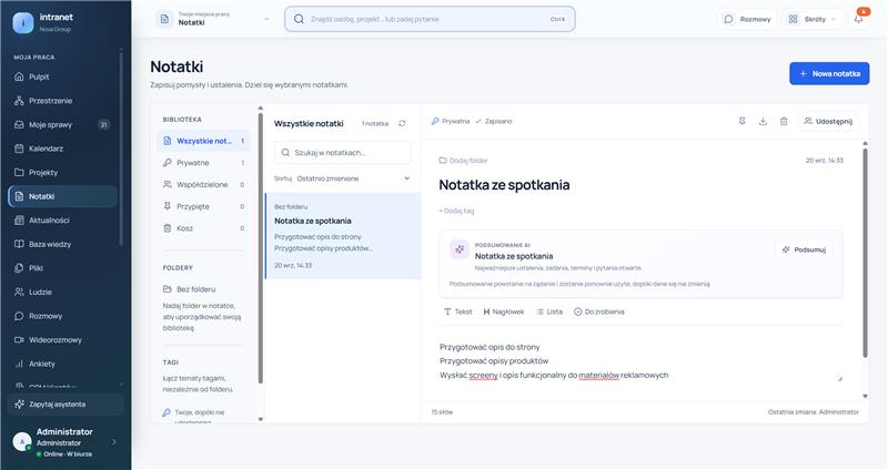 Notatki w IntranetMax