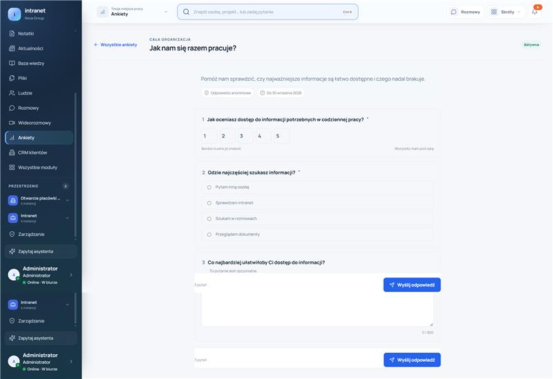 Ankieta pracownicza w IntranetMax